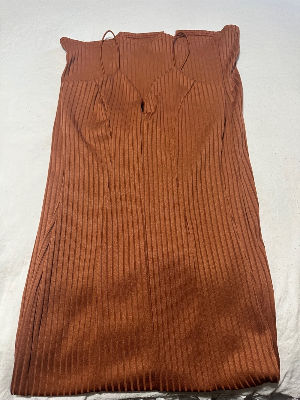 PrettyLittleThing Rust Brown Ribbed Maxi Dress - Picture 6 of 8